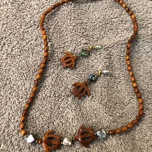 Koa Hawaiian Necklace, Pierced Earrings, & Bangle